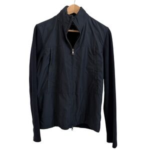 Banana Republic Men Full-Zip Jacket Ribbed Knit Sleeves Nylon Hidden Hood Sz S